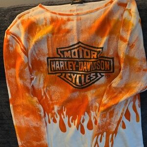 HD Womens Long Sleeve T ORANGE AND WHITE Size L